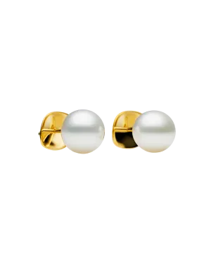 Round Pearl Stud Earrings | Round Pearls and Yellow Gold