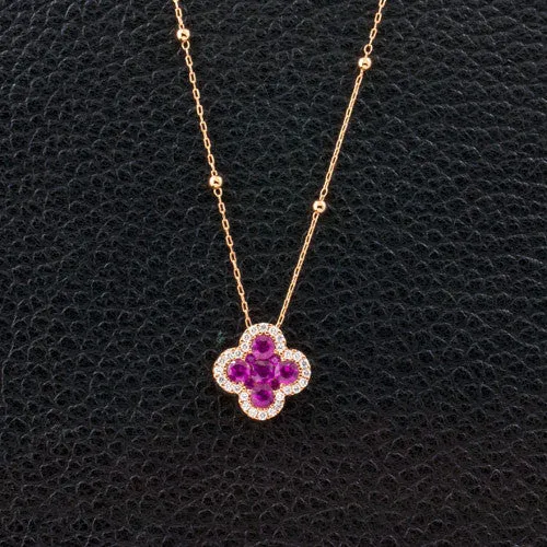 Ruby & Diamond Clover Style Pendant