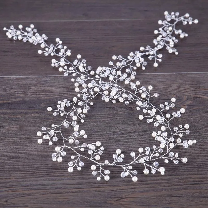 Silver Pearl Charm Headbands Crystal Beads Bridal Hairbands