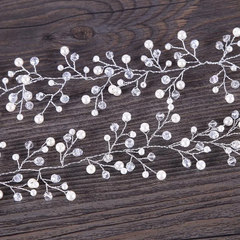 Silver Pearl Charm Headbands Crystal Beads Bridal Hairbands