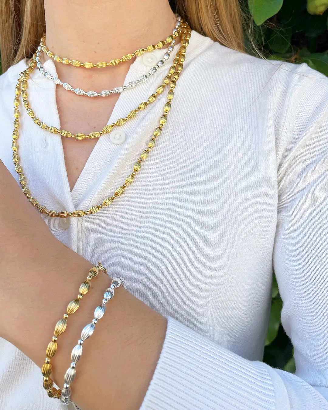 Silver Plated Charleston Rice Bead Necklace
