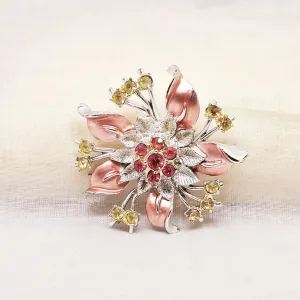 Silver Tone Pink Floral Brooch