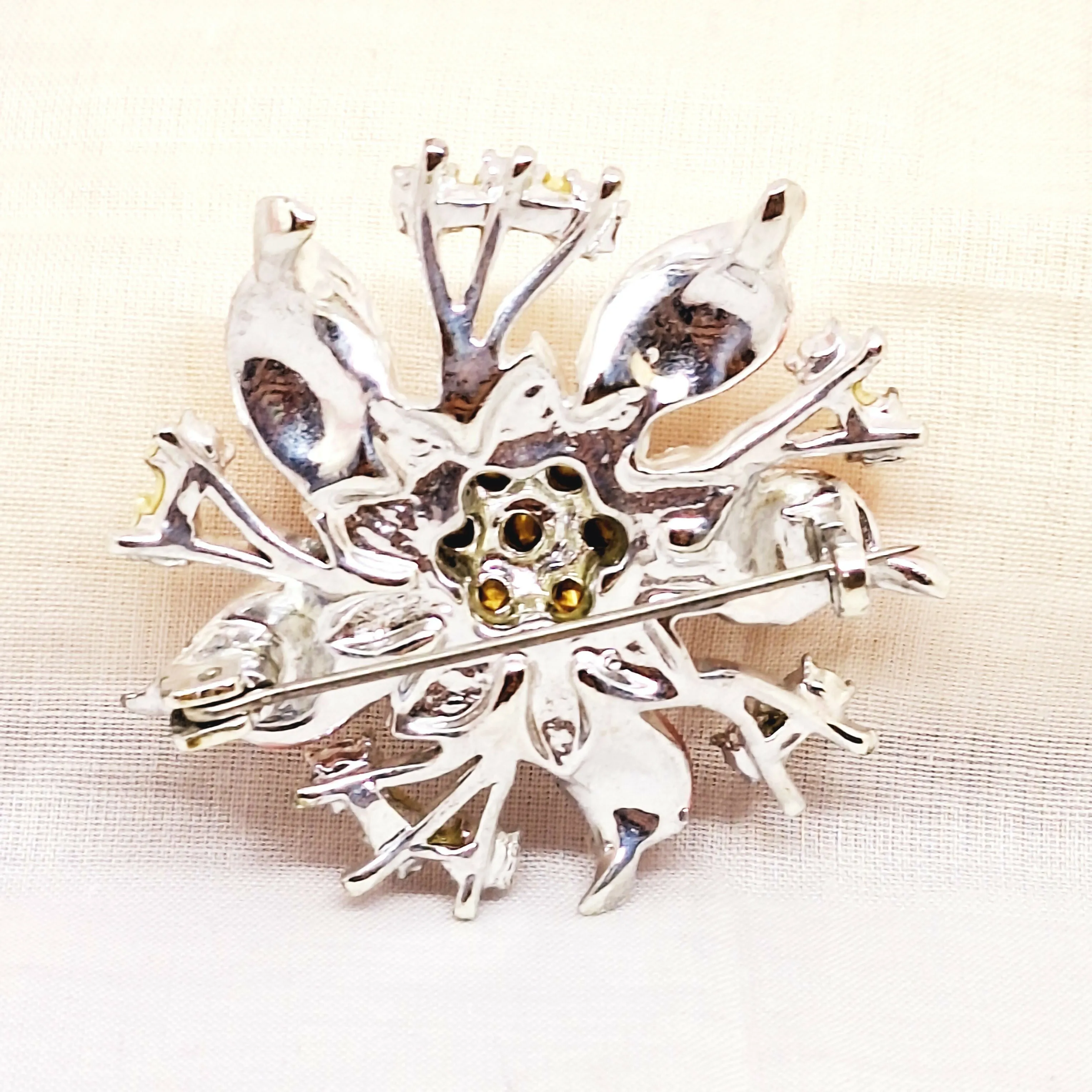 Silver Tone Pink Floral Brooch