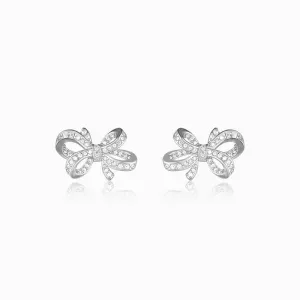 Silver Zircon Floral Knot Earrings