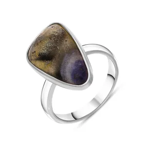 Sterling Silver Blue John Abstract Curved Triangle Shaped Ring D