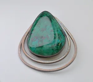 Sterling Silver Brooch with Large Malachite