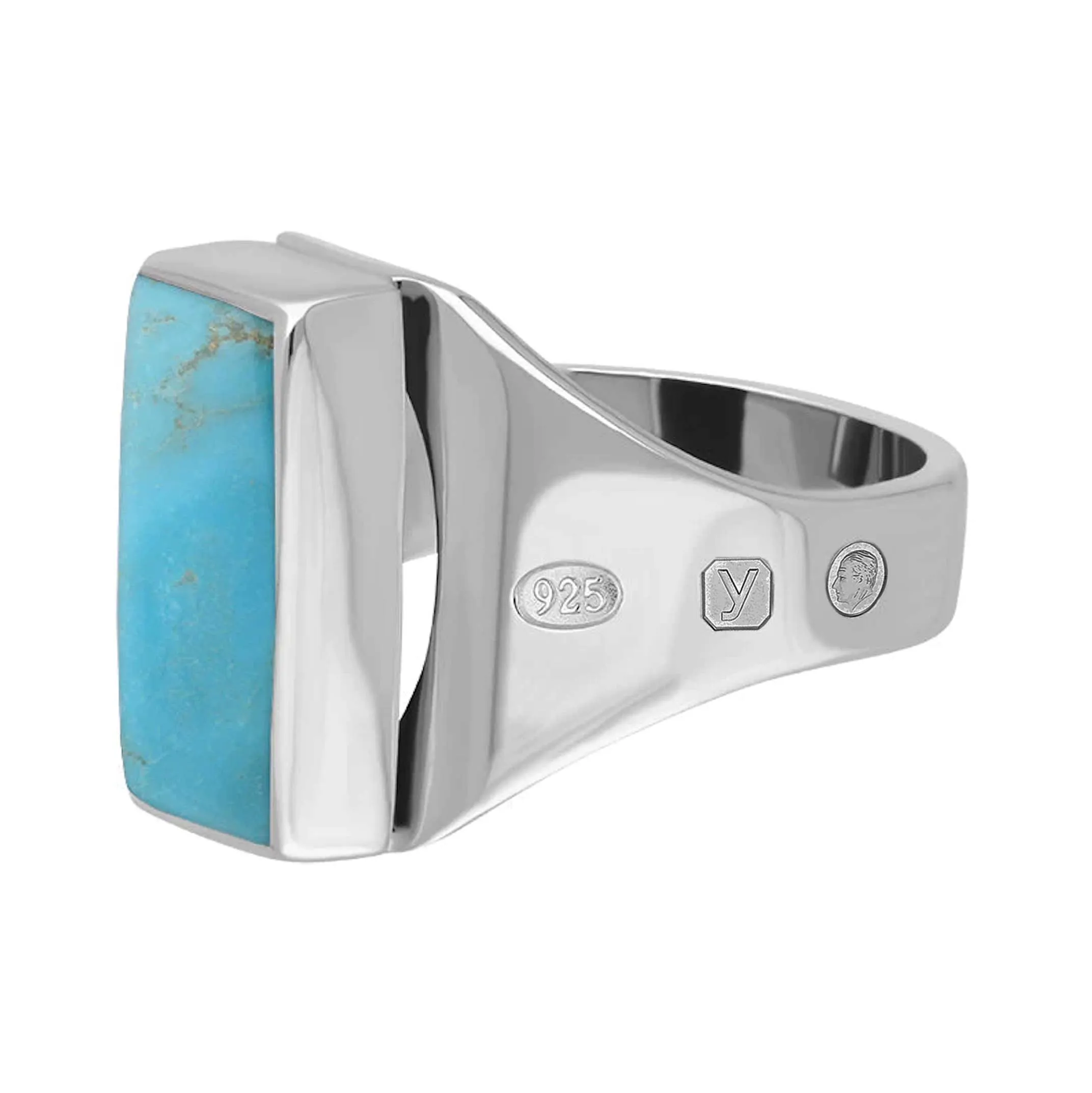 Sterling Silver Turquoise King's Coronation Hallmark Small Oblong Ring D