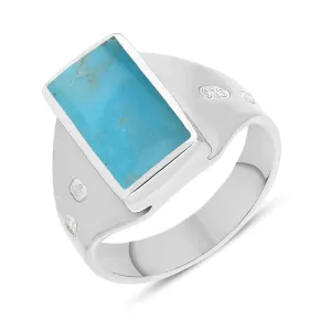 Sterling Silver Turquoise King's Coronation Hallmark Small Oblong Ring D