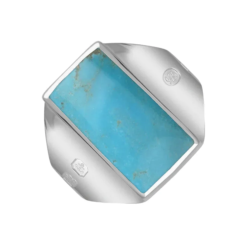 Sterling Silver Turquoise King's Coronation Hallmark Small Oblong Ring D