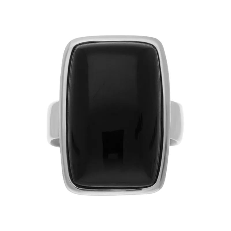 Sterling Silver Whitby Jet Chunky Oblong Ring D