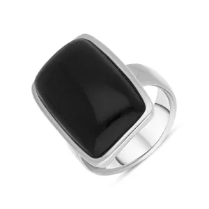 Sterling Silver Whitby Jet Chunky Oblong Ring D
