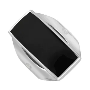 Sterling Silver Whitby Jet King's Coronation Hallmark Medium Oblong Ring D