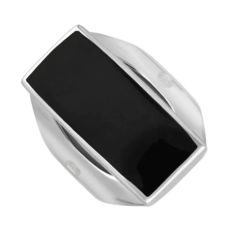 Sterling Silver Whitby Jet King's Coronation Hallmark Medium Oblong Ring D