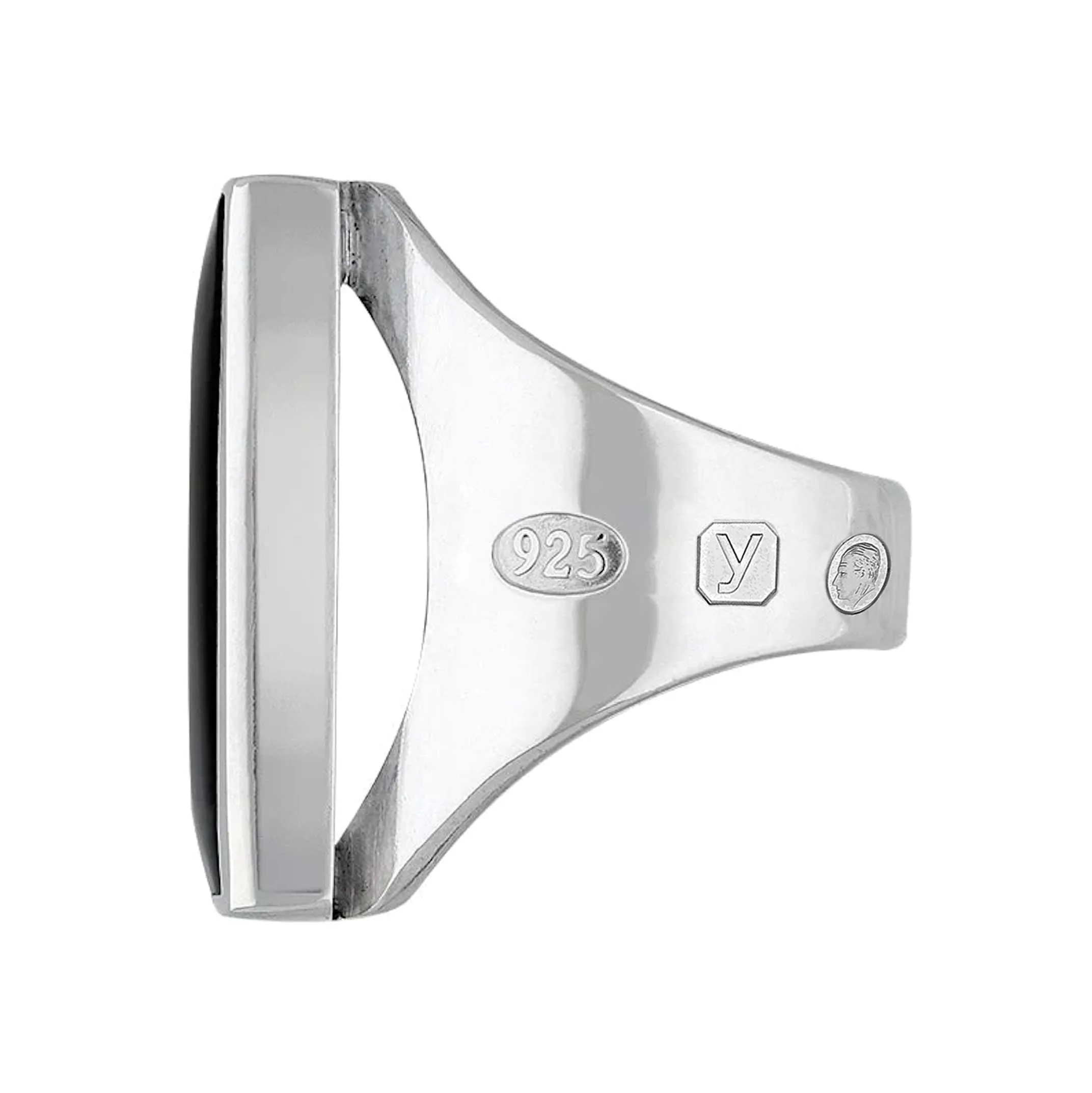 Sterling Silver Whitby Jet King's Coronation Hallmark Medium Oblong Ring D