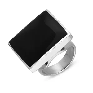 Sterling Silver Whitby Jet King's Coronation Hallmark Medium Square Ring D