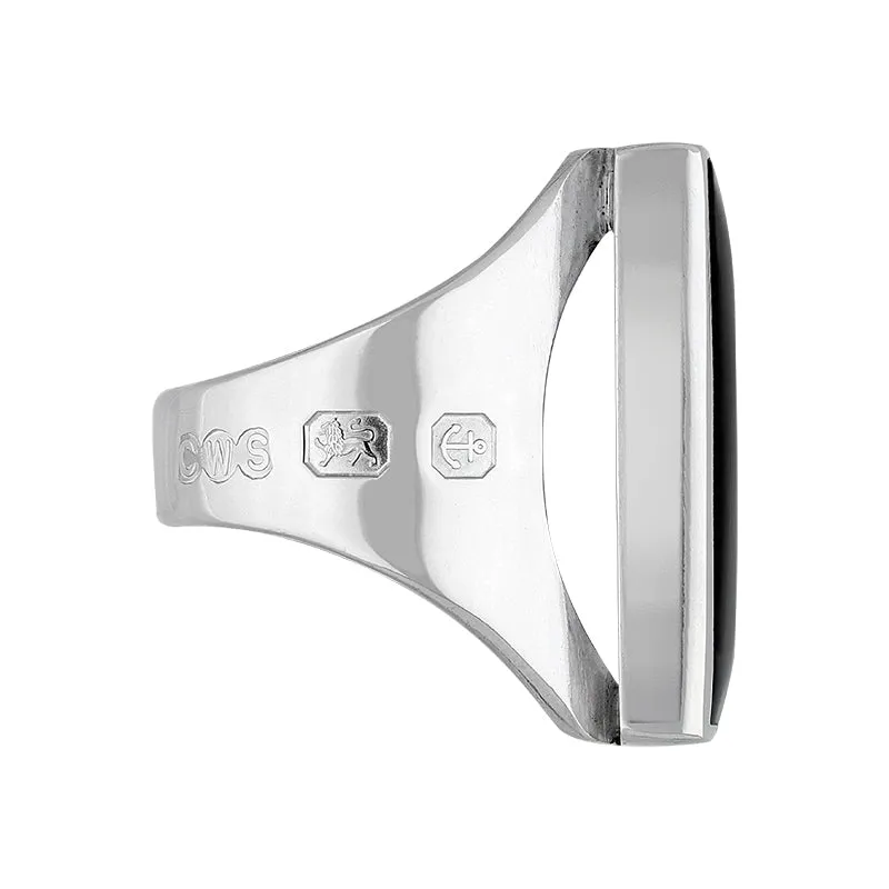 Sterling Silver Whitby Jet King's Coronation Hallmark Medium Square Ring D
