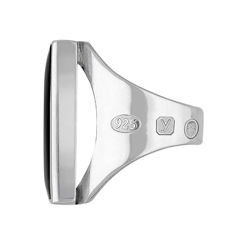Sterling Silver Whitby Jet King's Coronation Hallmark Medium Square Ring D