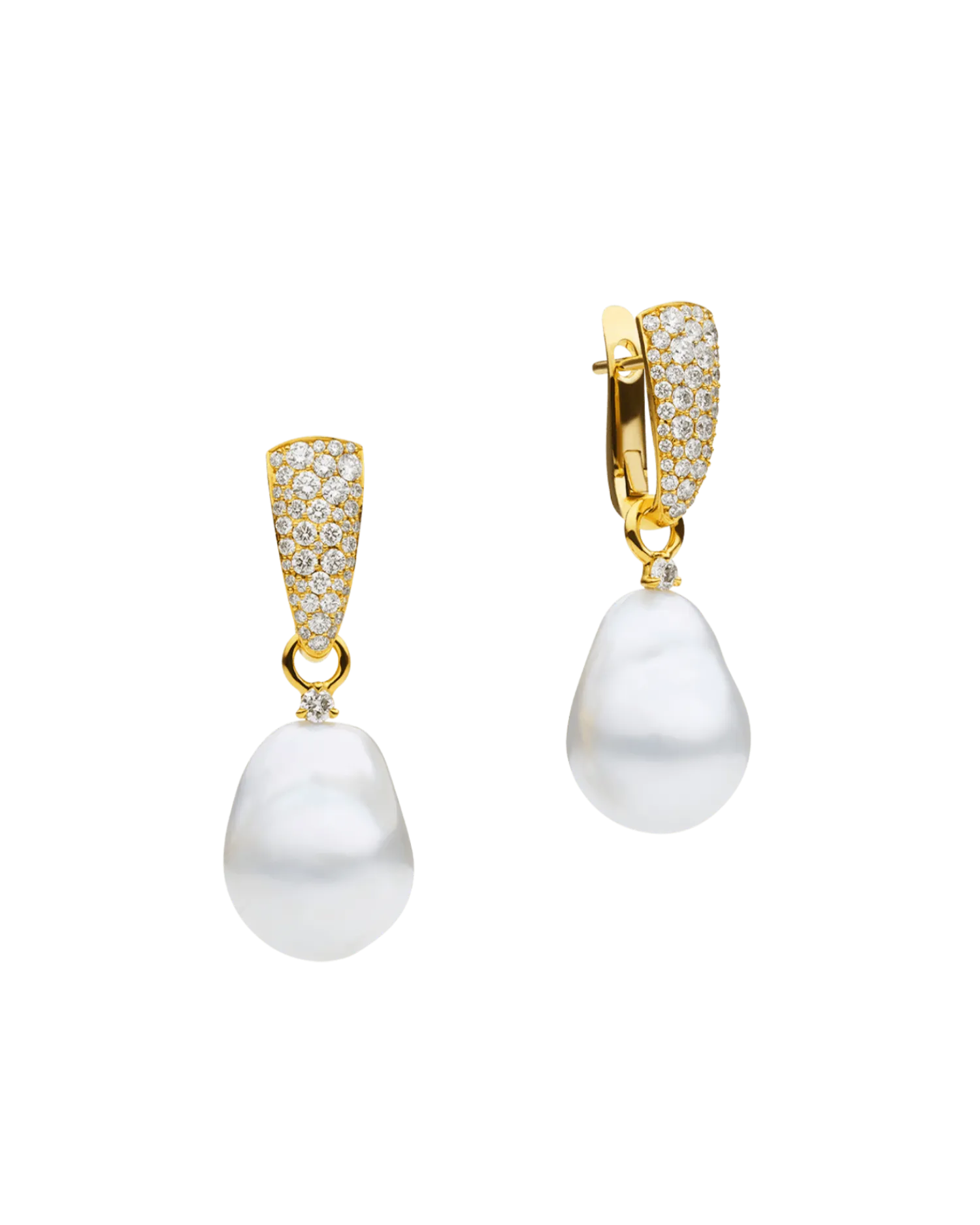Super Pav?? Diamond Pearls My Way Earrings | 14mm Baroque Pearls, Diamonds, and Yellow Gold