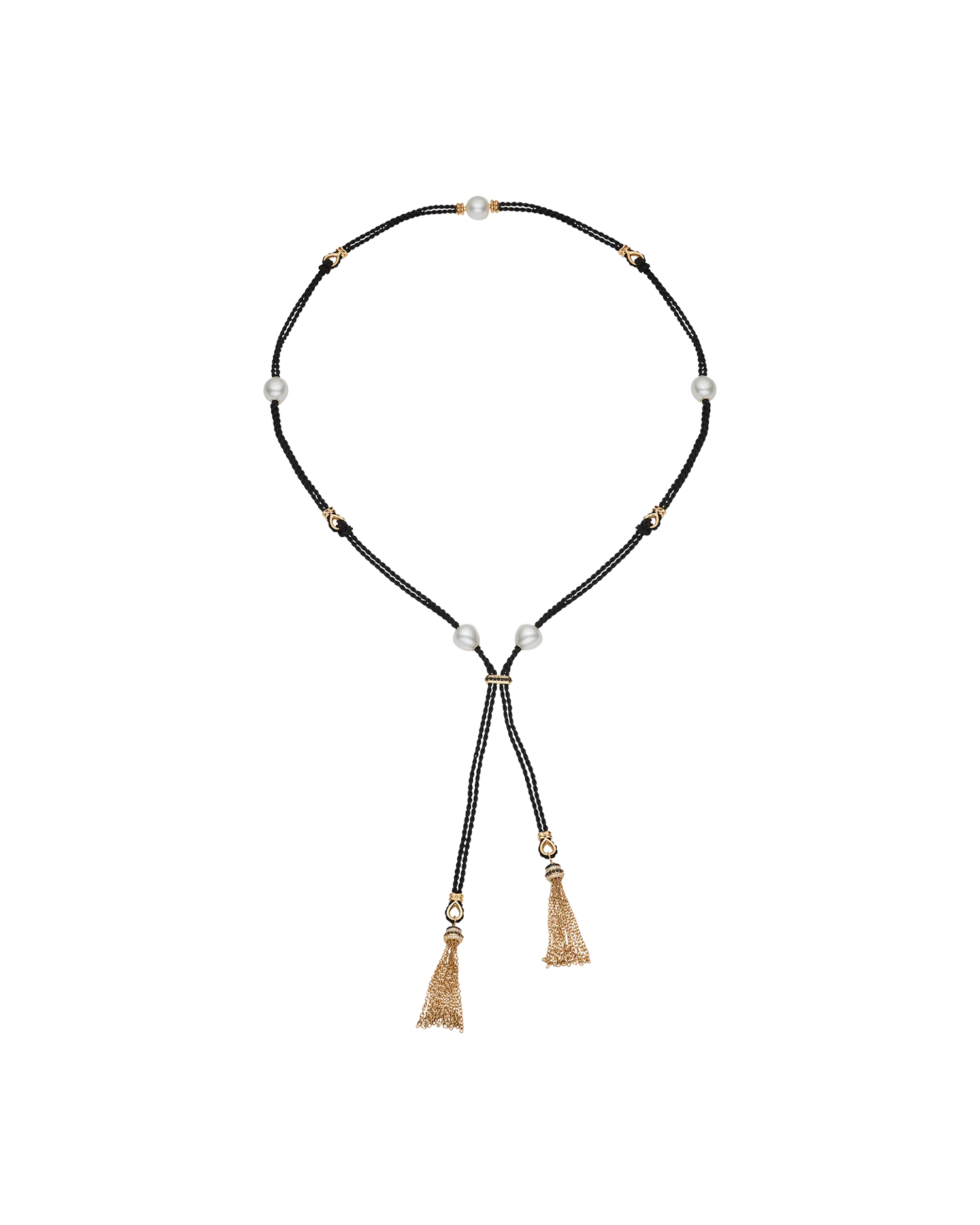 Tassel Rope Pearl Necklace | 12mm Pearls, Black Spinel, and Yellow Gold