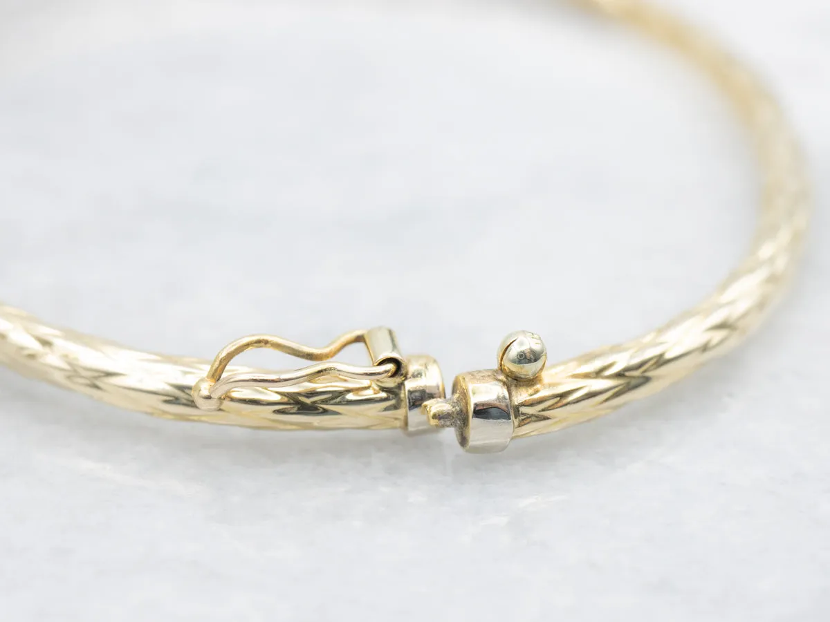 Textured Gold Hinged Bangle Bracelet