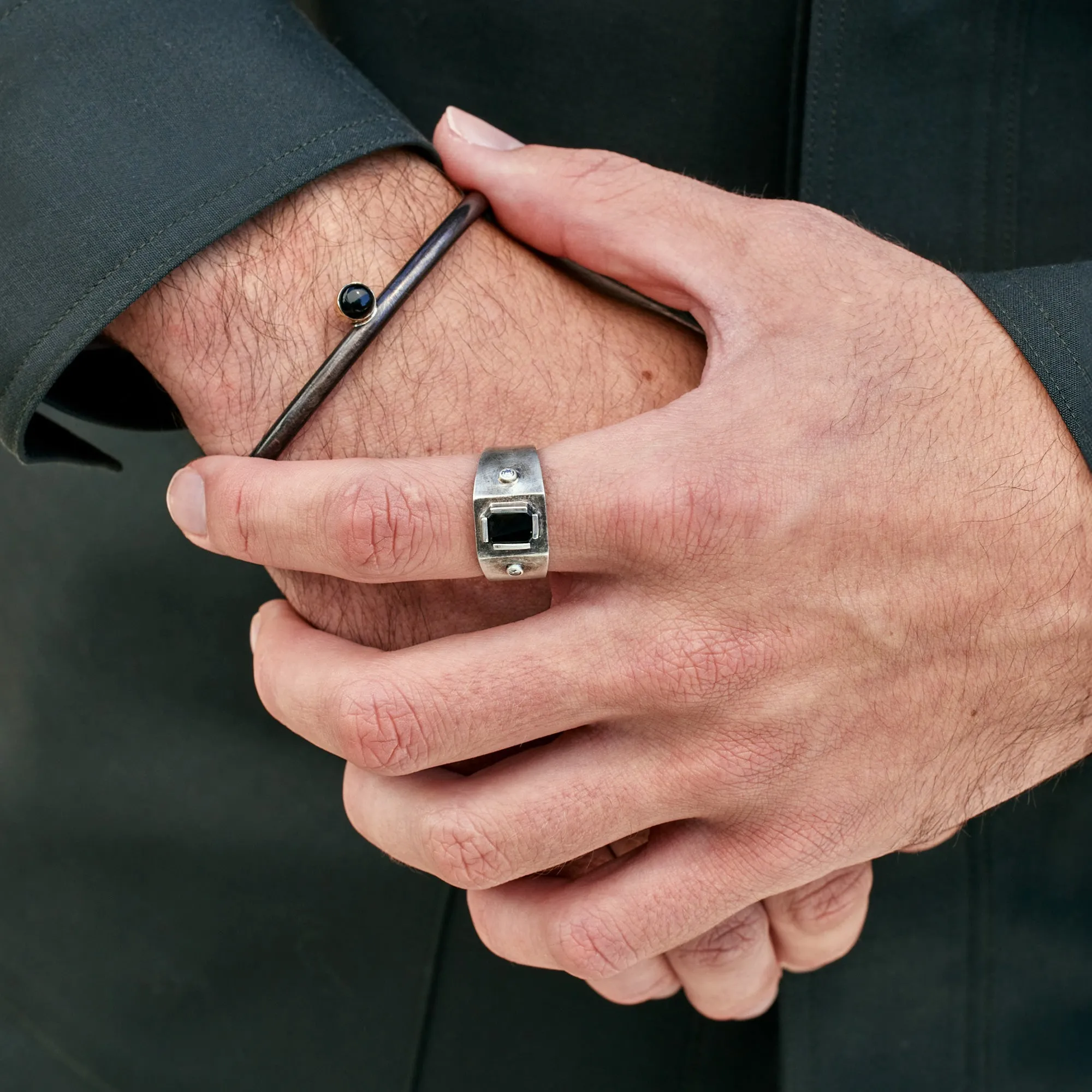 The Onyx & Diamond Signet Ring | Oxidized Sterling Silver