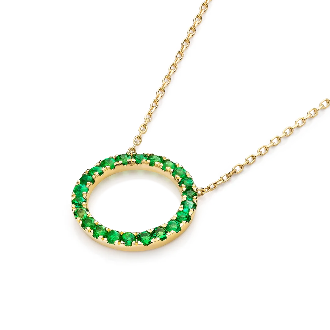 Thin Circle Emerald Pendant Yellow Gold