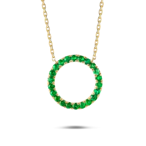 Thin Circle Emerald Pendant Yellow Gold