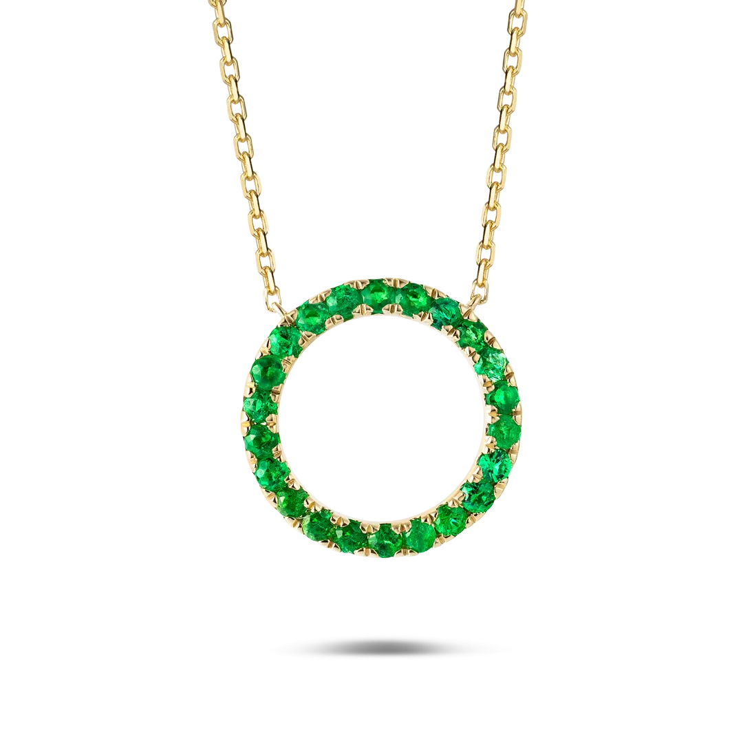 Thin Circle Emerald Pendant Yellow Gold