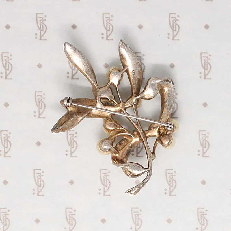 Trifari Silver Gilt Sprig & Berry Brooch
