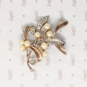 Trifari Silver Gilt Sprig & Berry Brooch