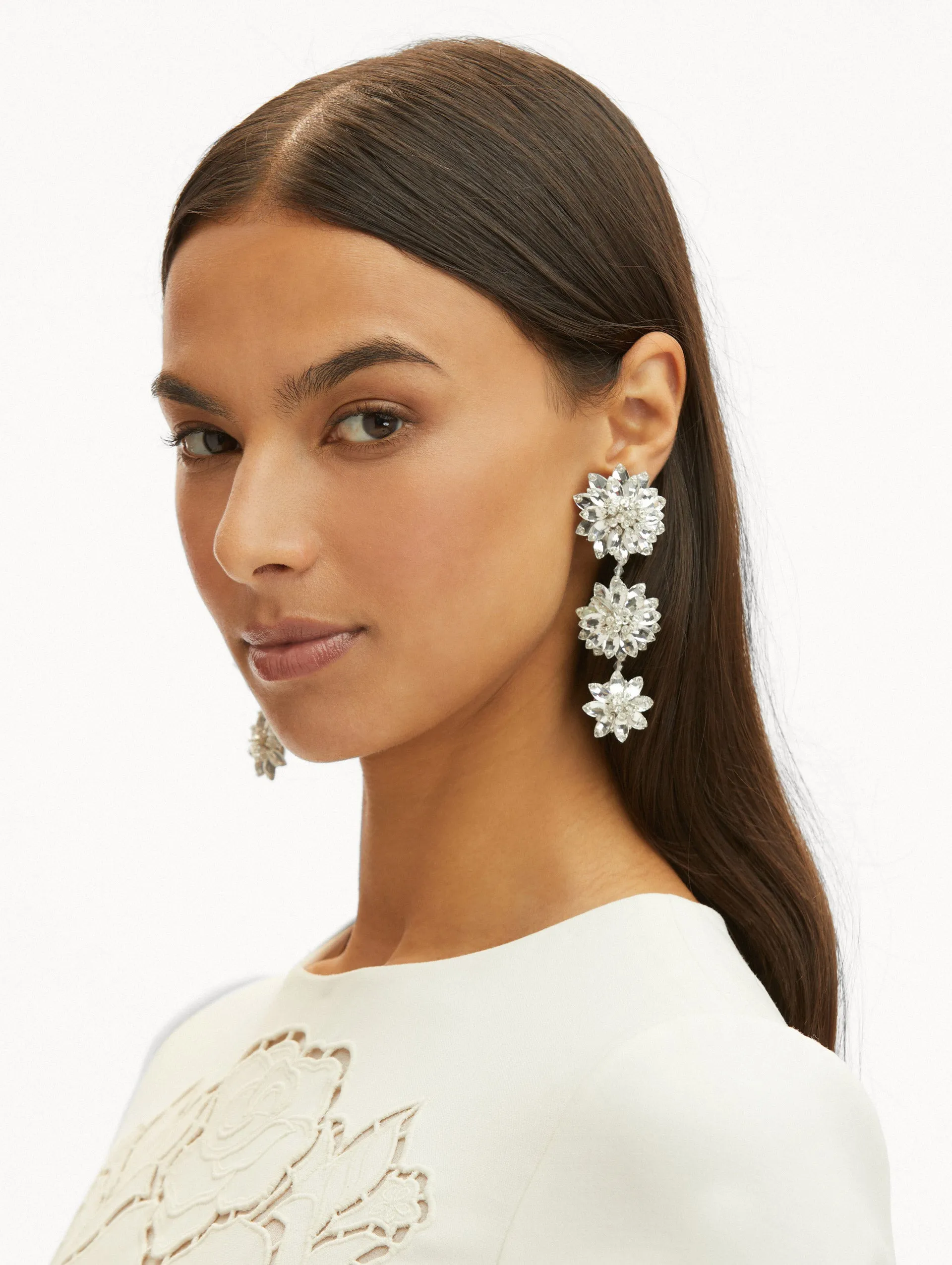 Triple Flower Drop Clip-On Earrings