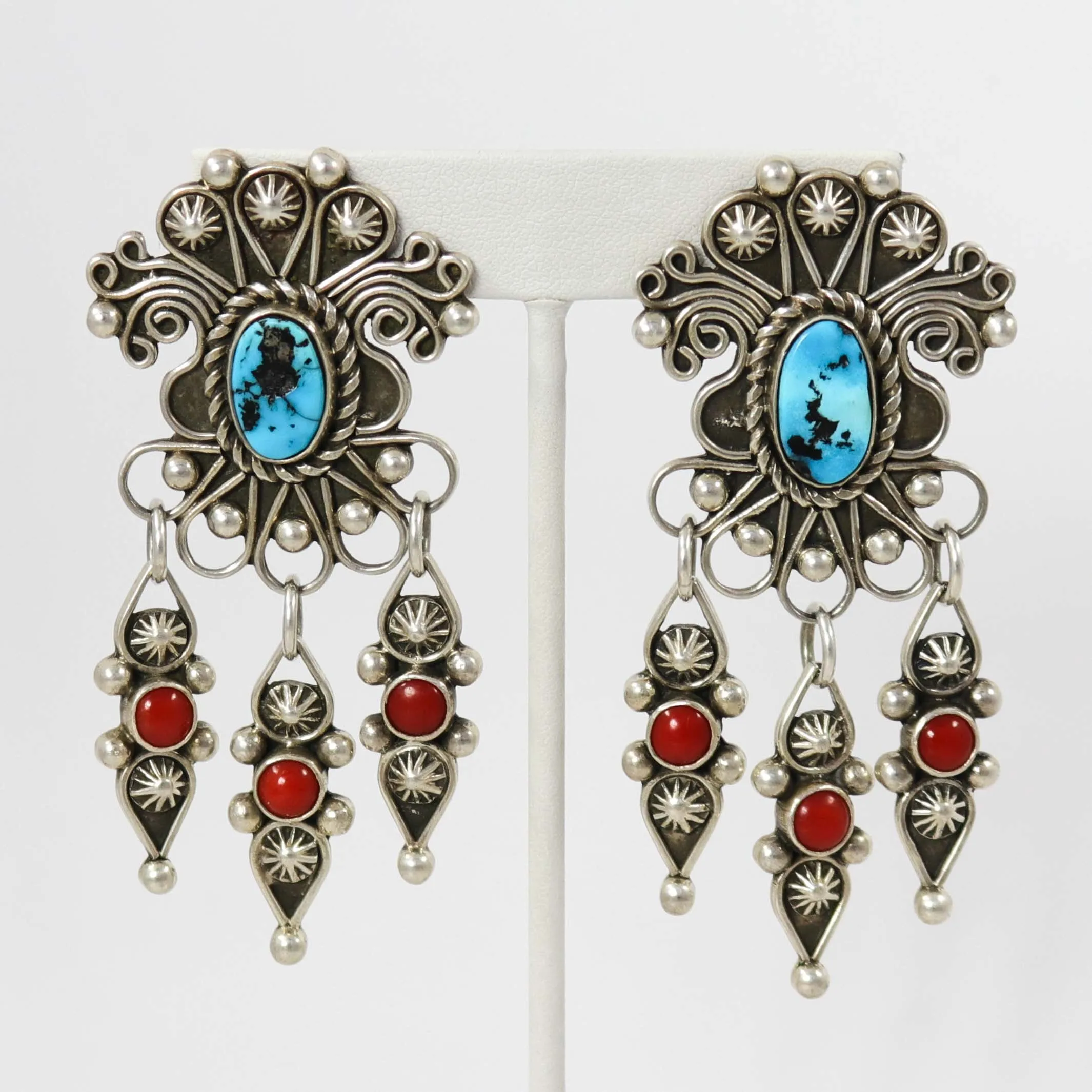 Turquoise and Coral Earrings