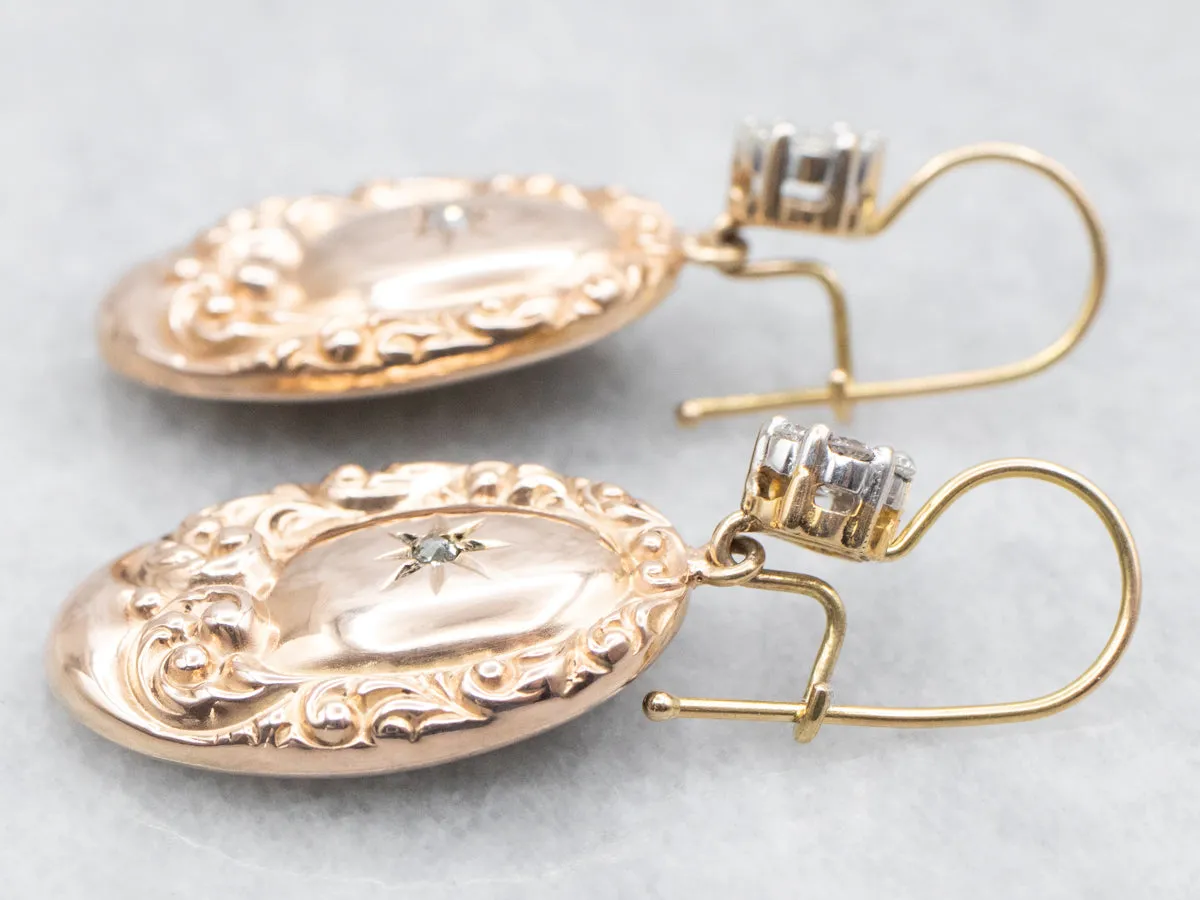Victorian Cufflink Conversion Diamond Drop Earrings