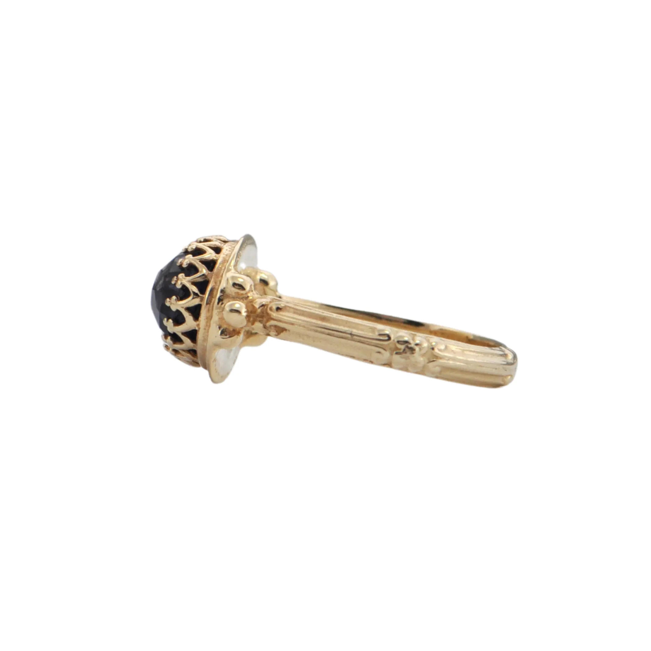 Vintage 'Becky Kelso' Iolite 14K Gold Filigree Engraved Ring