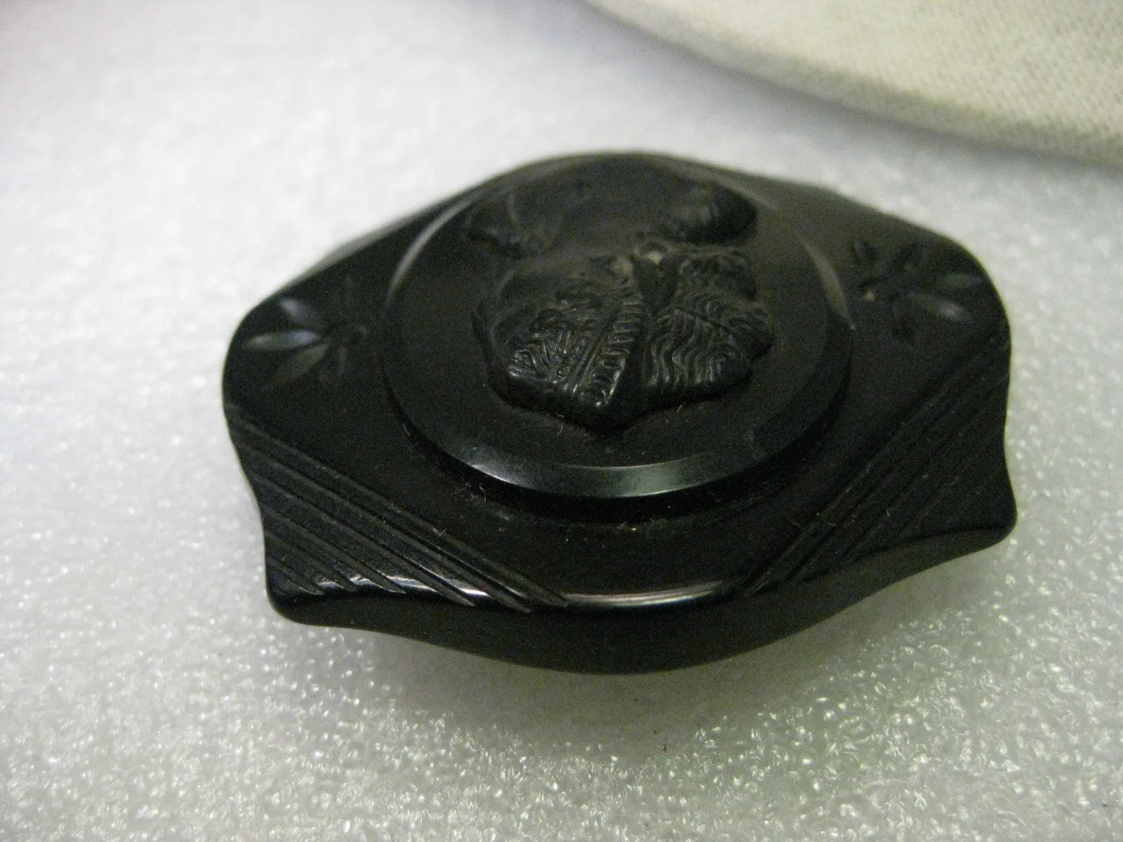 Vintage Brooch, Black Mourning Cameo Brooch, Bakelite Woman with Headdress, early 1900s