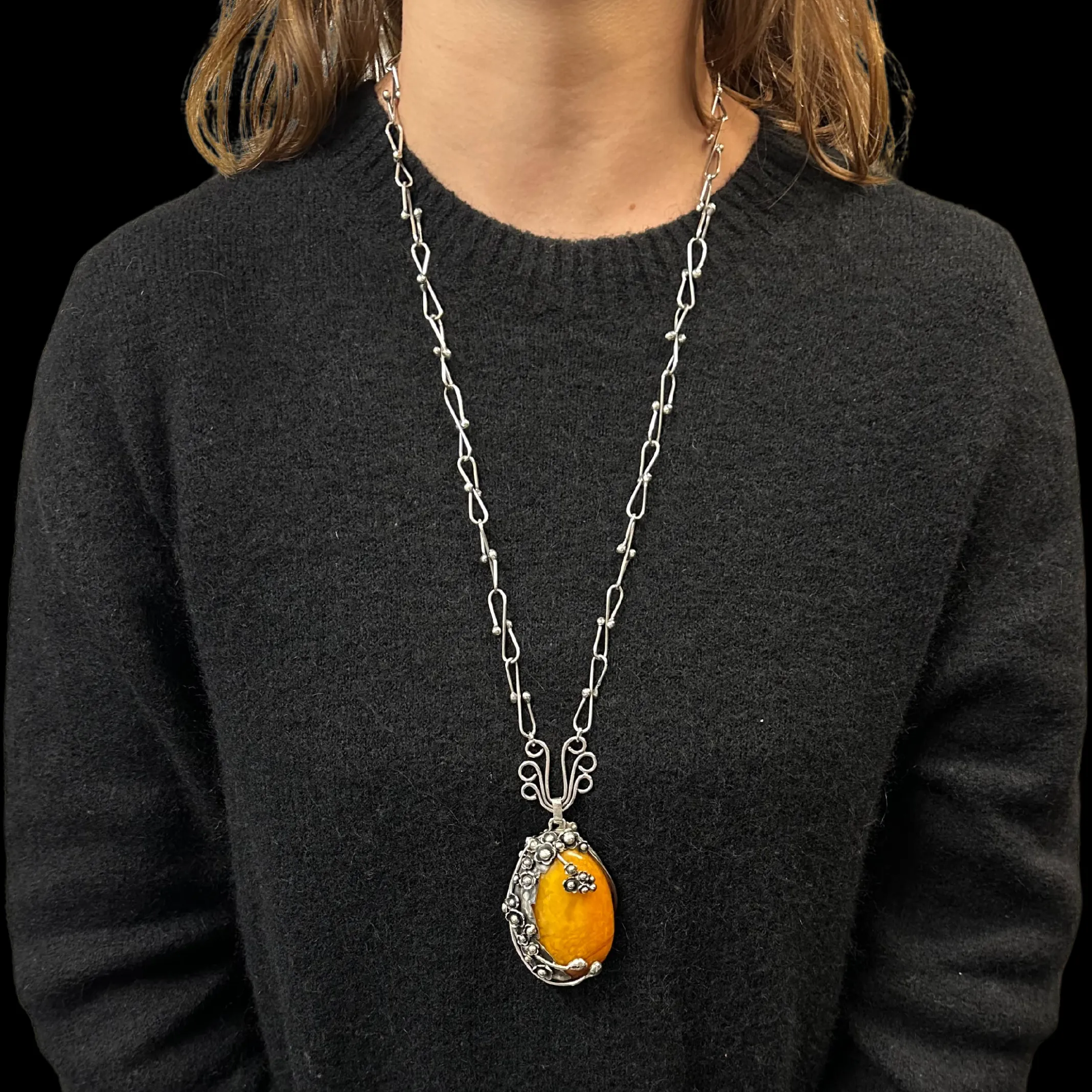 Vintage Butterscotch Amber Sterling Necklace