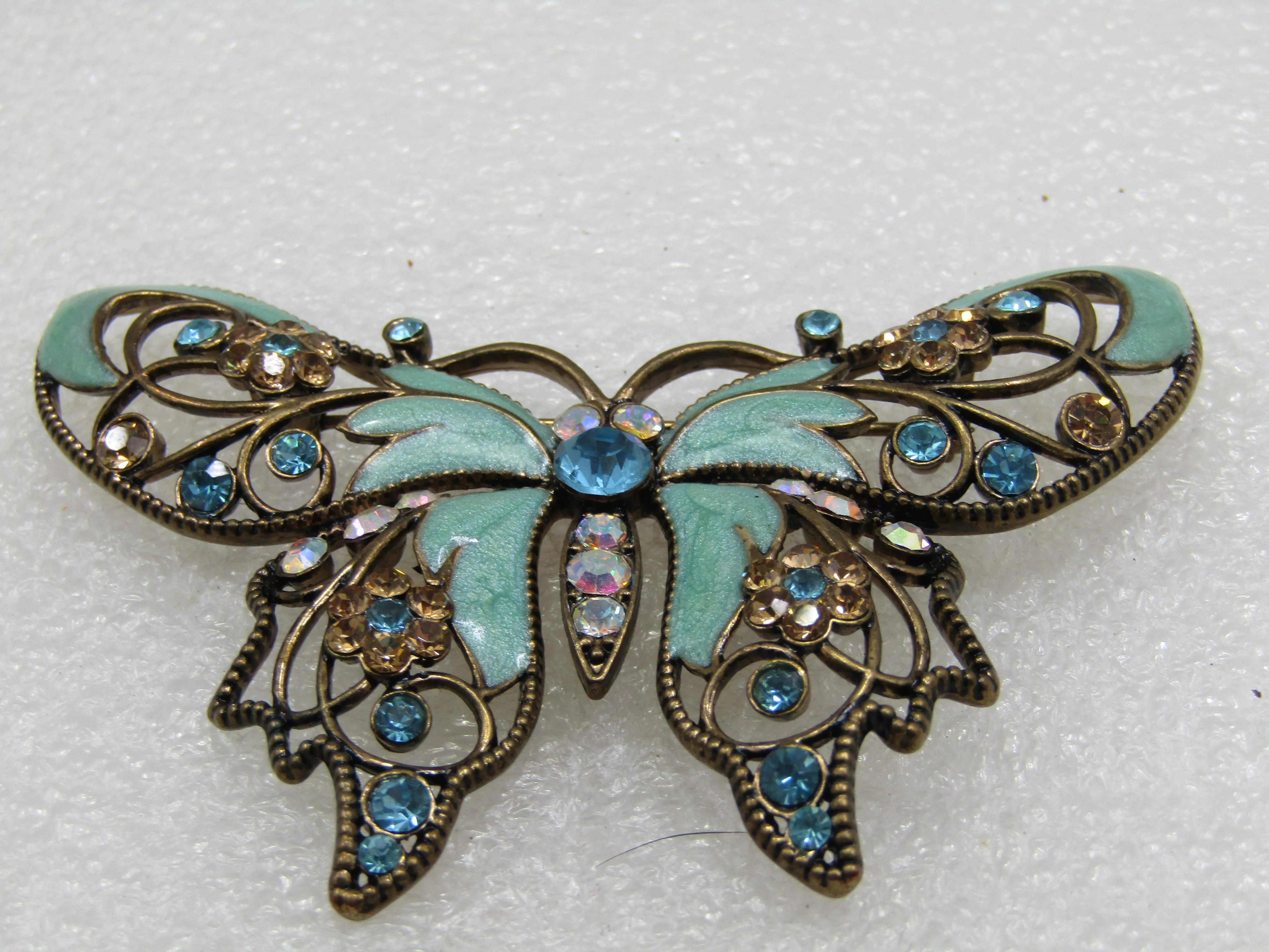 Vintage Enameled Rhinestone Butterfly Brooch, Nina Rici