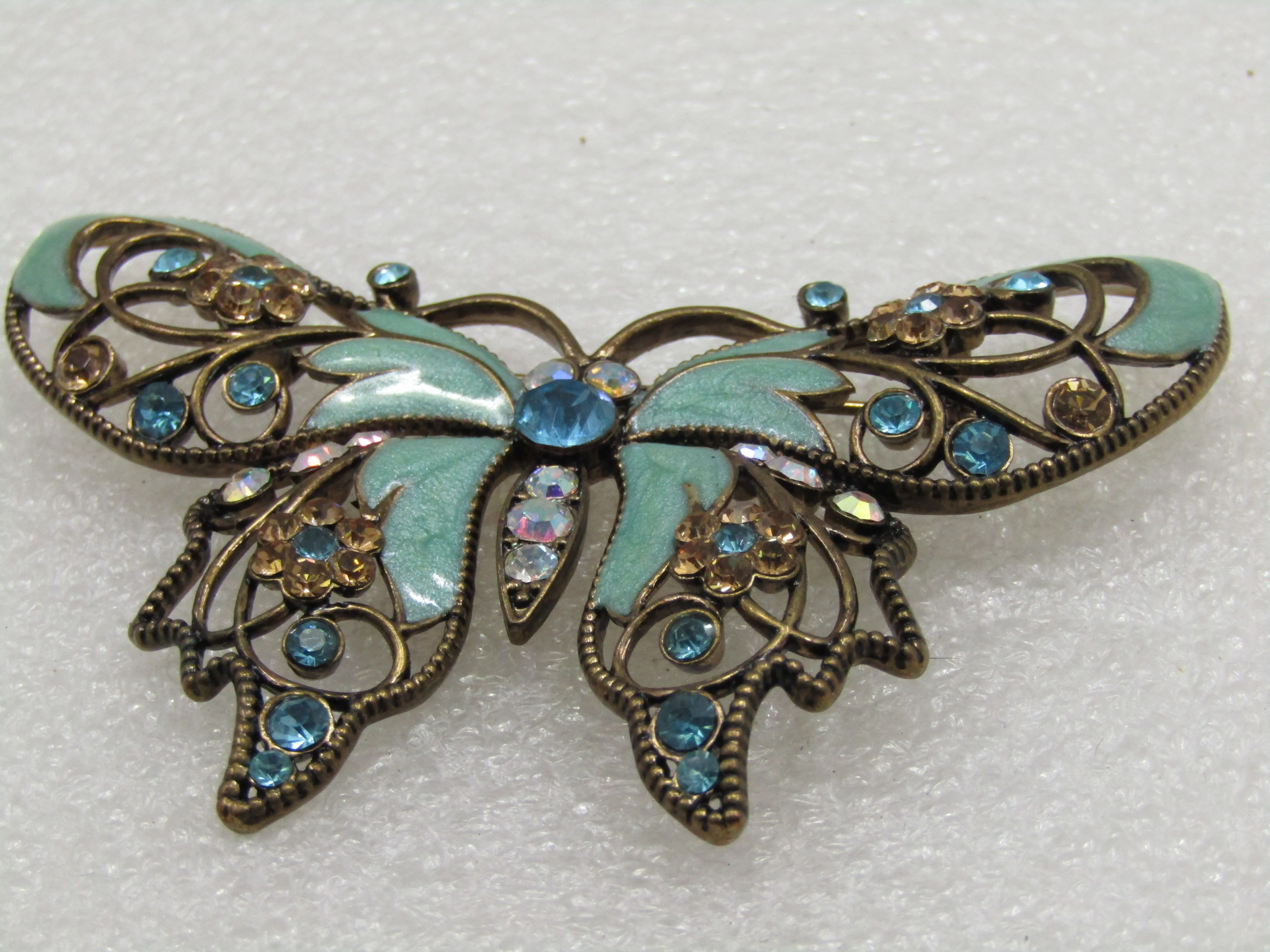 Vintage Enameled Rhinestone Butterfly Brooch, Nina Rici