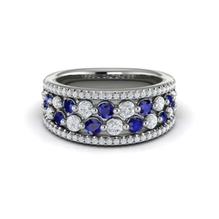 Vlora Adella Collection Blue Sapphire and Diamond Ring in 14K White Gold