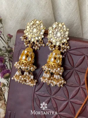 White Color Gold Plated Jadau Kundan Earrings - ME863Y