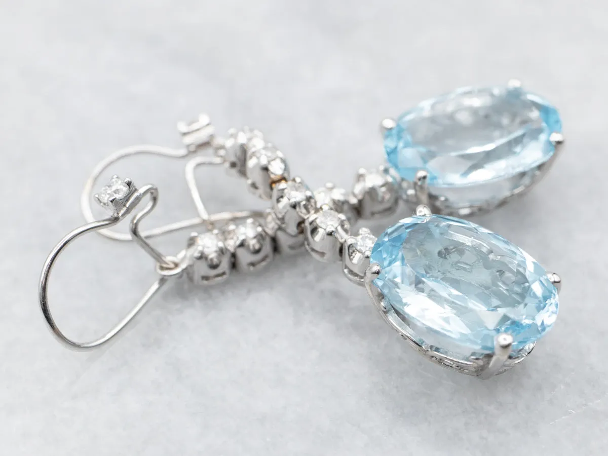 White Gold Blue Topaz and Diamond Drop Earrings