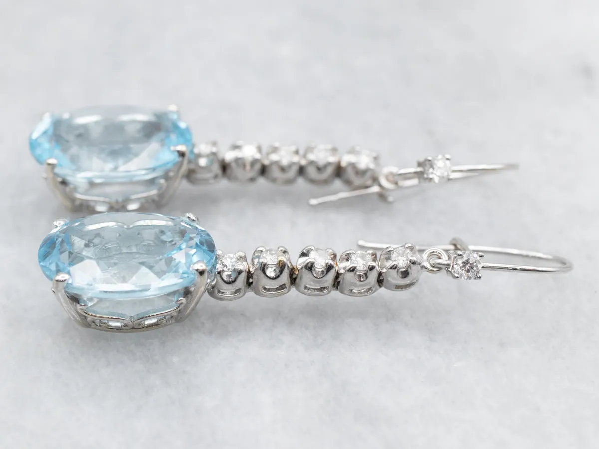 White Gold Blue Topaz and Diamond Drop Earrings
