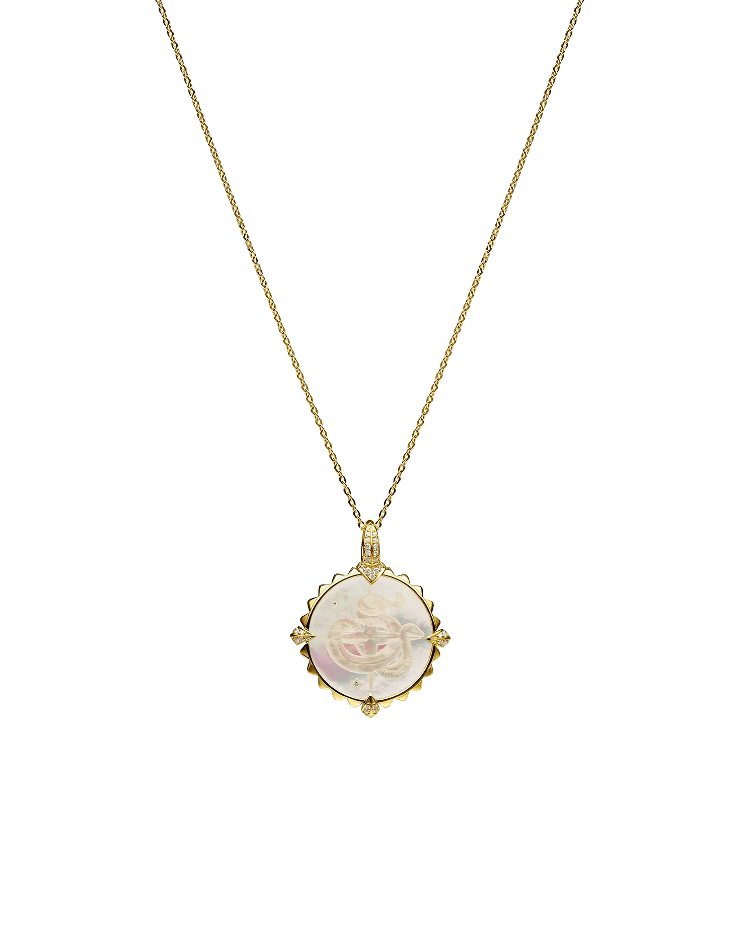 Year Of The Snake Coin Charm | Mother of Pearl, Diamonds and Yellow Gold