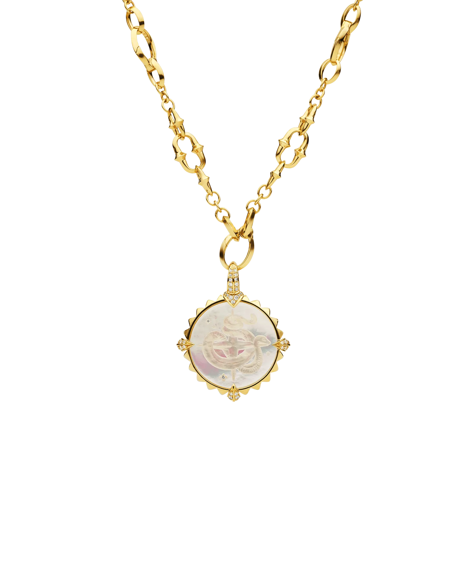 Year Of The Snake Coin Charm | Mother of Pearl, Diamonds and Yellow Gold