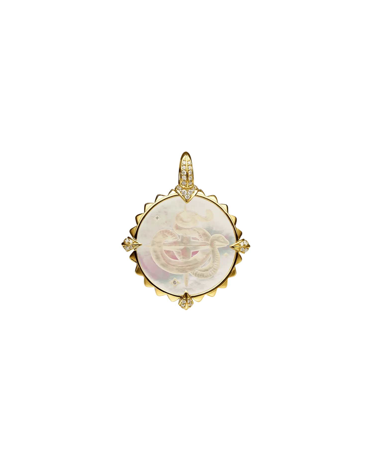 Year Of The Snake Coin Charm | Mother of Pearl, Diamonds and Yellow Gold