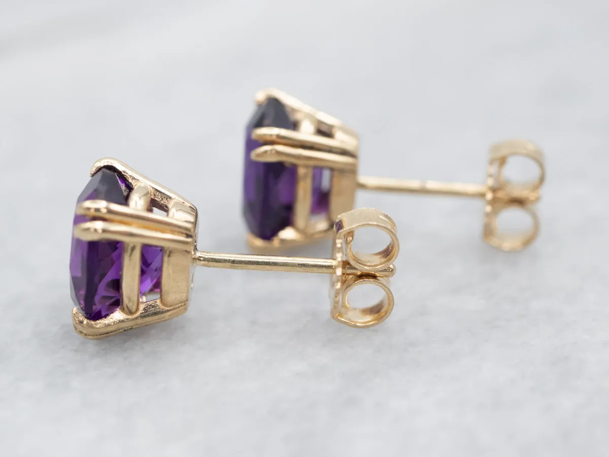 Yellow Gold Amethyst Stud Earrings
