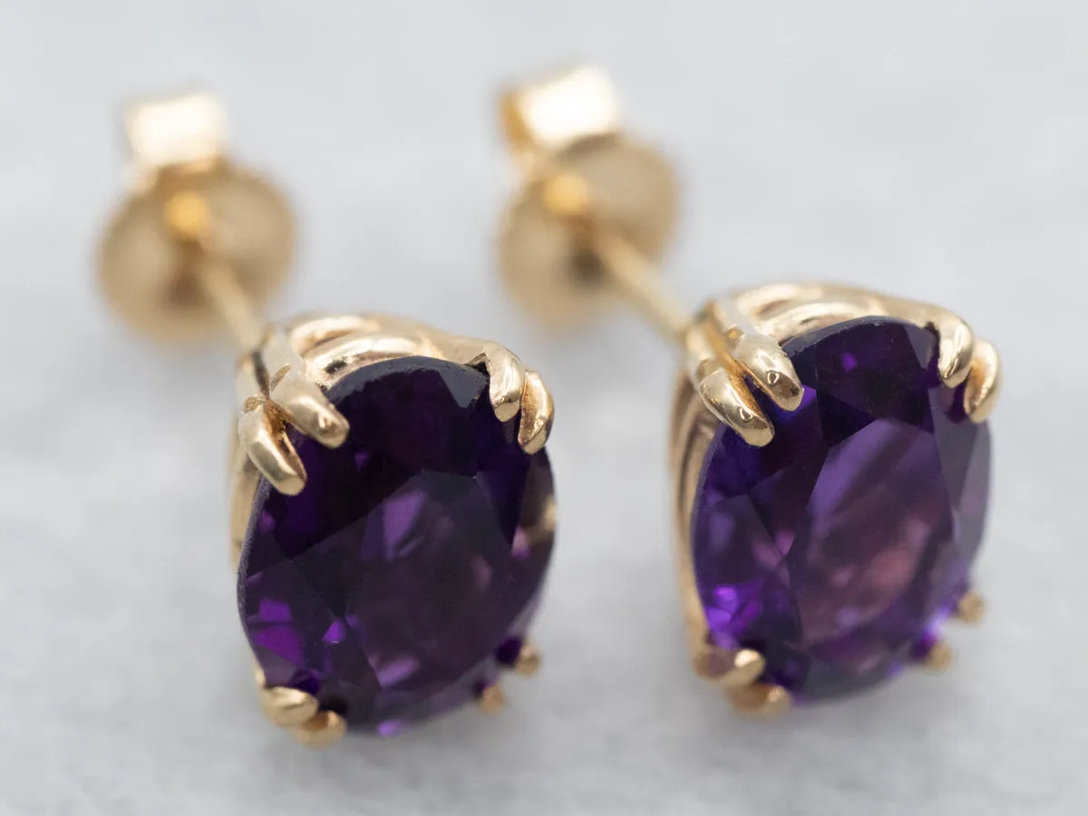 Yellow Gold Amethyst Stud Earrings