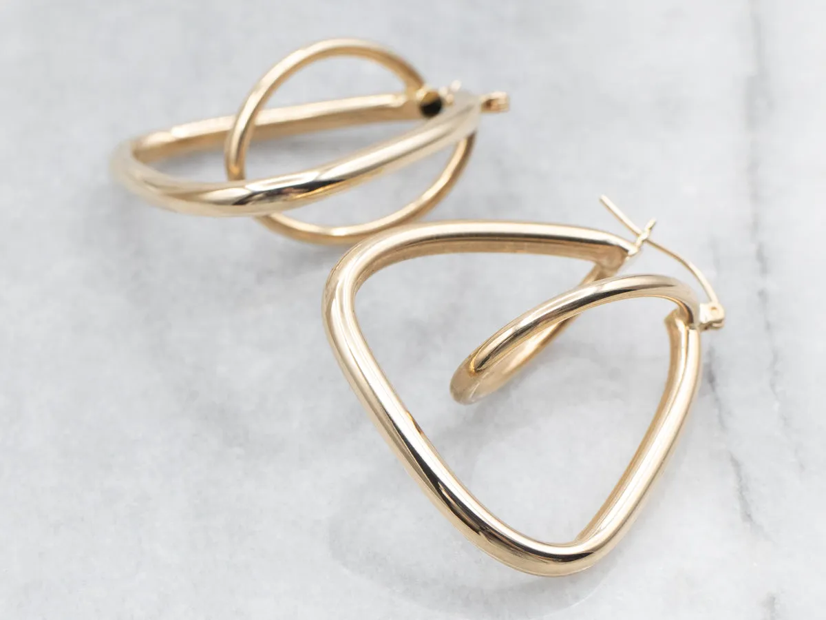 Yellow Gold Funky Geometric Tube Hoop Earrings