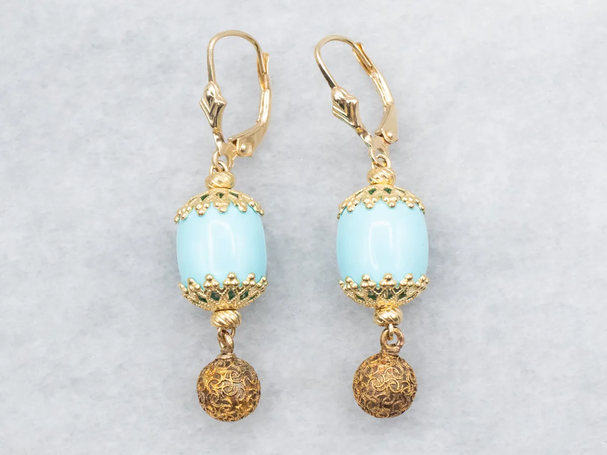 Yellow Gold Turquoise Bead Drop Earrings
