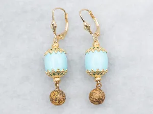 Yellow Gold Turquoise Bead Drop Earrings